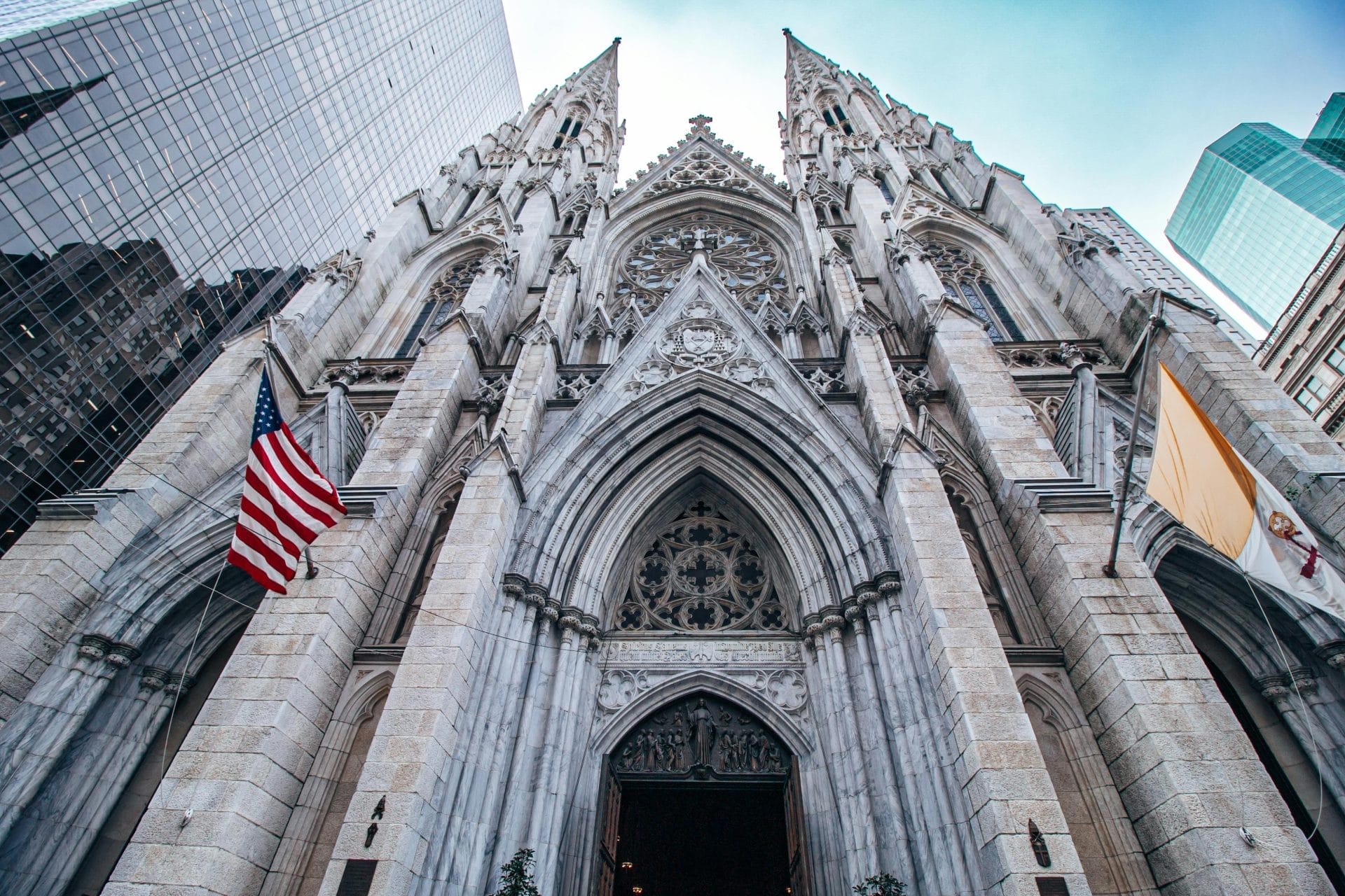 Looking up at St. Patrick's cathedral in New York City