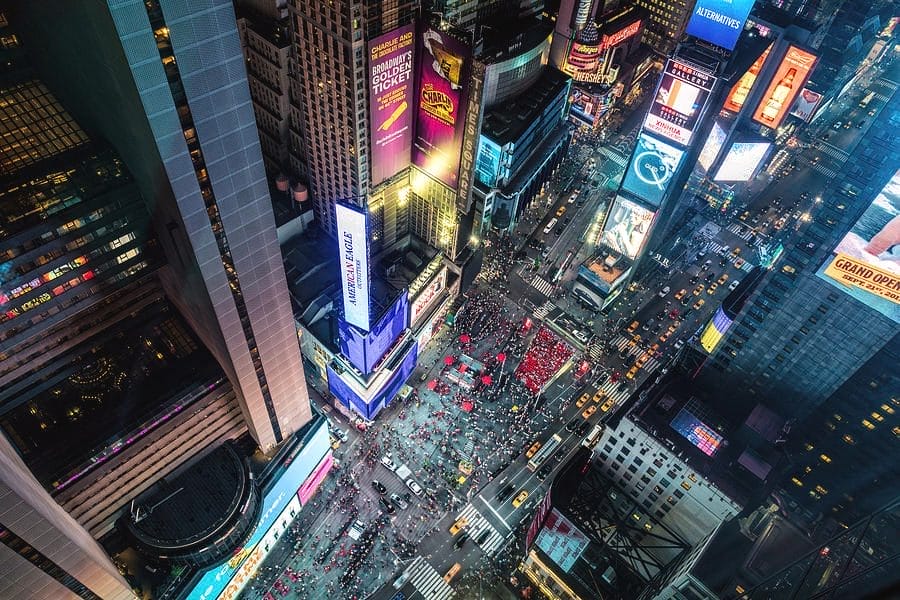 Aerial view of Times Square Photograph by Mike Centioli